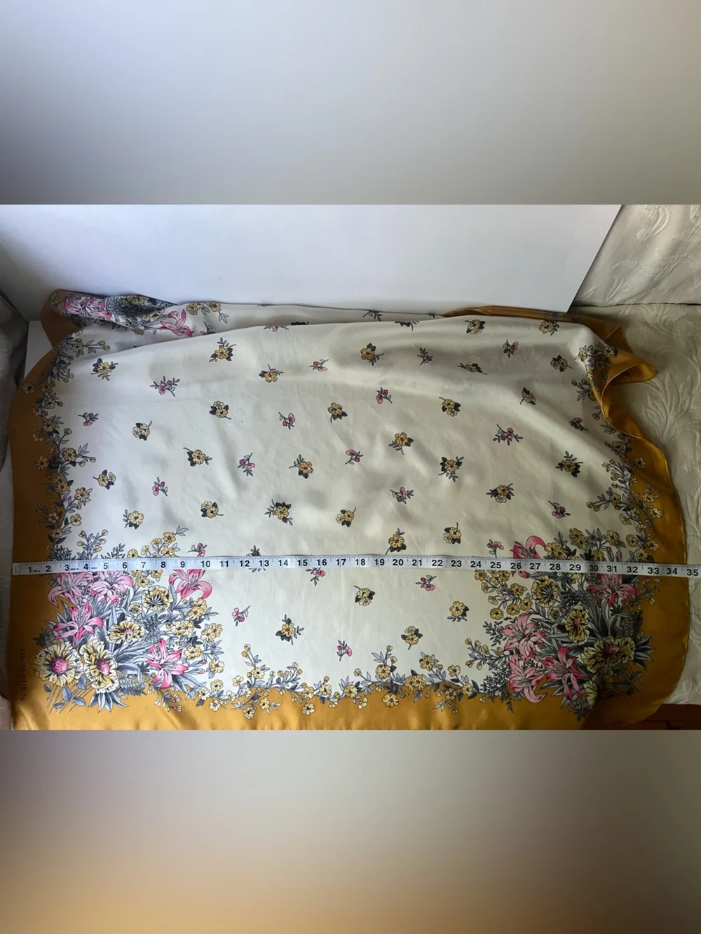 Pure silk scarf made in Italy with delicate florals and a rare circle metal clip